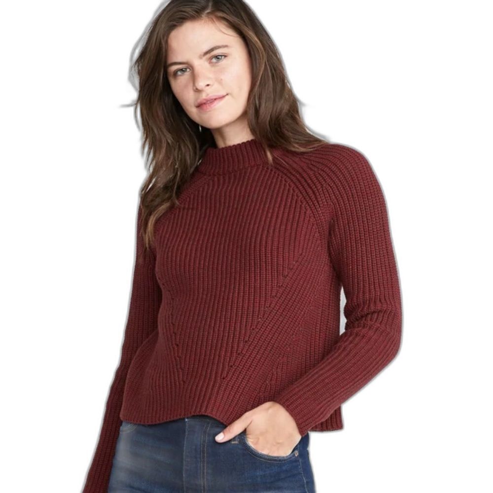 Marine Layer Cleo Mock Neck Sweater in Burgundy ‘Rosewood’ Size XS